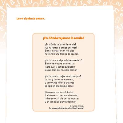 Poema ¿En dónde tejemos la ronda? Poema ¿En dónde tejemos la ronda?
