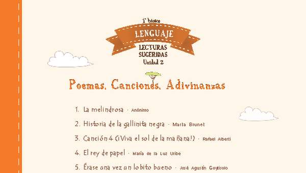 Lecturas sugeridas para la unidad 2: poemas, canciones y adivinanzas Lecturas sugeridas para la unidad 2: poemas, canciones y adivinanzas