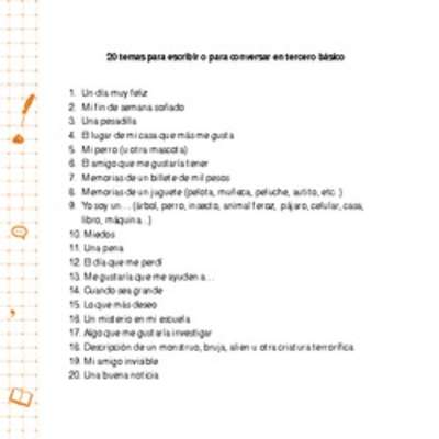 20 temas para escribir o conversar en tercero básico 20 temas para escribir o conversar en tercero básico