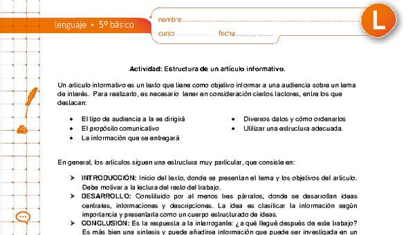 Estructura de un artículo informativo Estructura de un artículo informativo