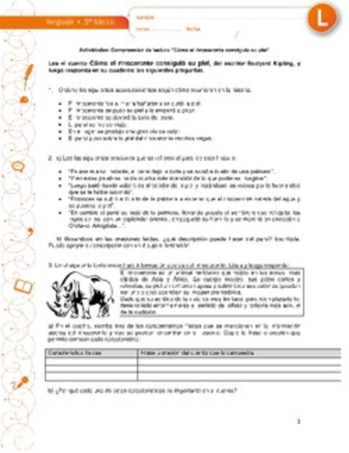 Comprensión de lectura "Cómo el rinoceronte consiguió su piel" Comprensión de lectura "Cómo el rinoceronte consiguió su piel"