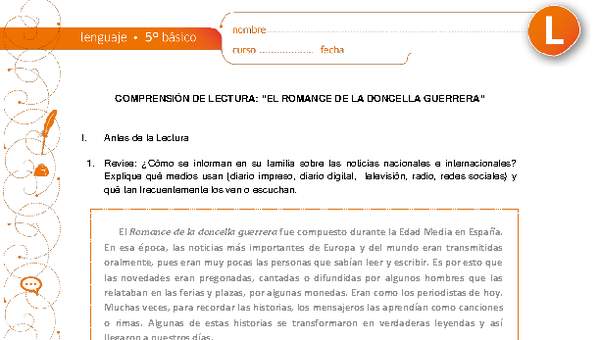 Comprensión de lectura: "El romance de la doncella guerrera" Comprensión de lectura: "El romance de la doncella guerrera"