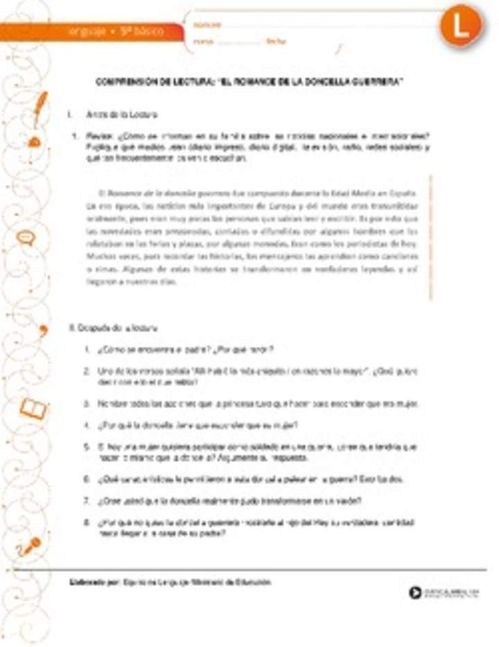 Comprensión de lectura: "El romance de la doncella guerrera" Comprensión de lectura: "El romance de la doncella guerrera"