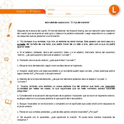 Vocabulario "El hijo del elefante" Vocabulario "El hijo del elefante"