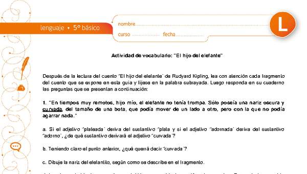 Vocabulario "El hijo del elefante" Vocabulario "El hijo del elefante"
