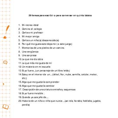 Temas para escribir o conversar Temas para escribir o conversar