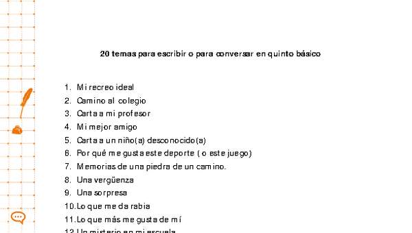 Temas para escribir o conversar Temas para escribir o conversar