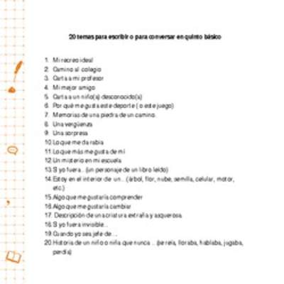 Temas para escribir o conversar Temas para escribir o conversar