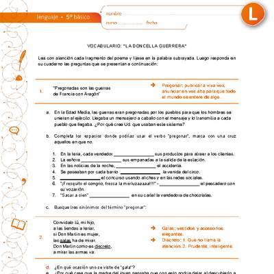 Vocabulario: "La doncella guerrera" Vocabulario: "La doncella guerrera"