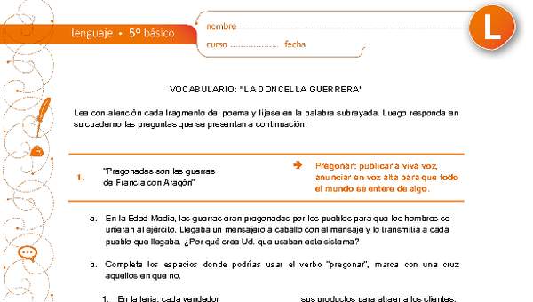 Vocabulario: "La doncella guerrera" Vocabulario: "La doncella guerrera"