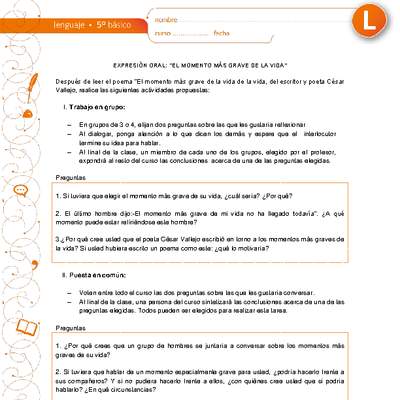 Expresión oral: "El momento más grave de la vida", de César Vallejo Expresión oral: "El momento más grave de la vida", de César Vallejo