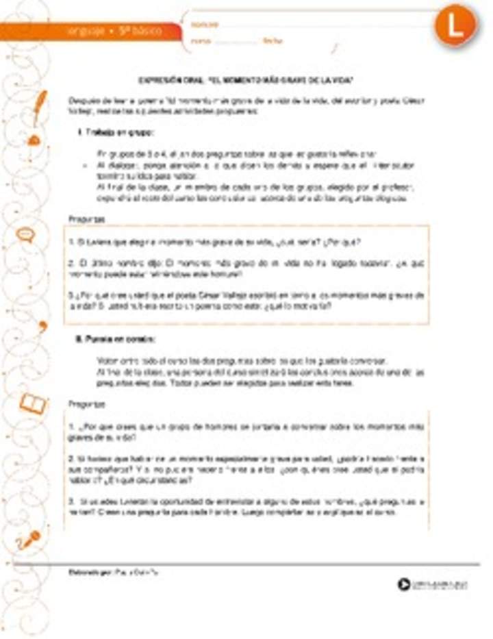 Expresión oral: "El momento más grave de la vida", de César Vallejo Expresión oral: "El momento más grave de la vida", de César Vallejo