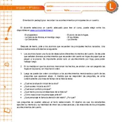 Orientación pedagógica: recordar los acontecimientos principales de un cuento. Orientación pedagógica: recordar los acontecimientos principales de un cuento.