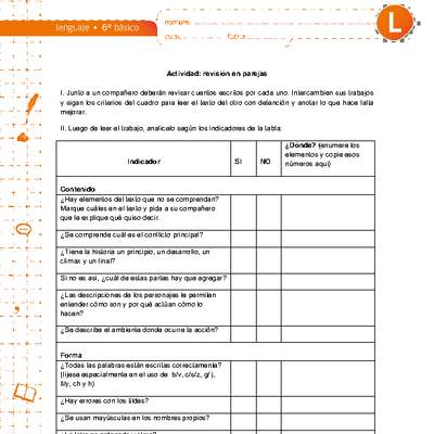 Revisión en parejas Revisión en parejas