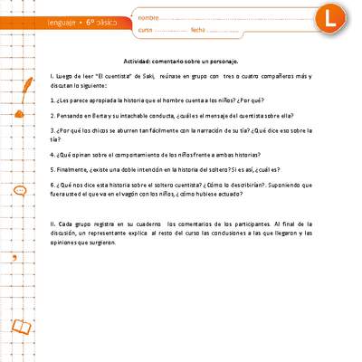 Comentario sobre un personaje Comentario sobre un personaje