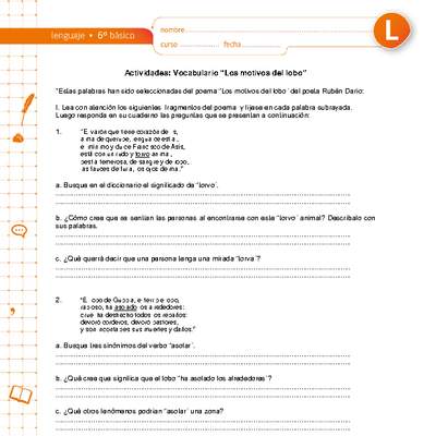 Vocabulario "Los motivos del lobo" Vocabulario "Los motivos del lobo"