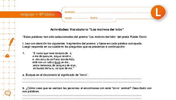 Vocabulario "Los motivos del lobo" Vocabulario "Los motivos del lobo"