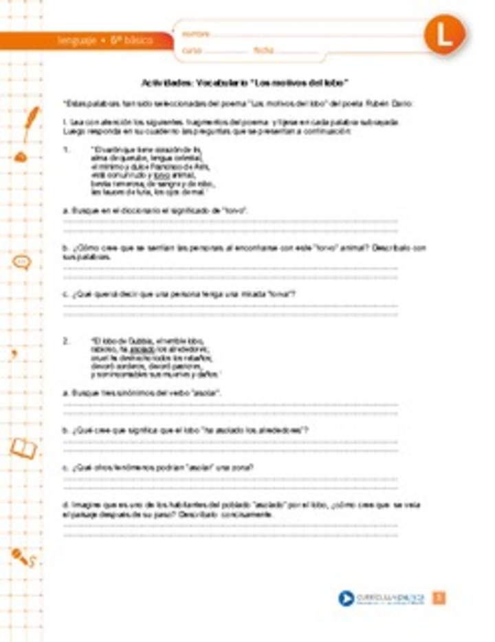 Vocabulario "Los motivos del lobo" Vocabulario "Los motivos del lobo"