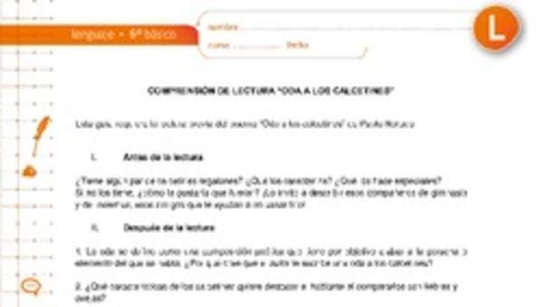 Comprensión de lectura "Oda a los calcetines" , de Pablo Neruda Comprensión de lectura "Oda a los calcetines" , de Pablo Neruda