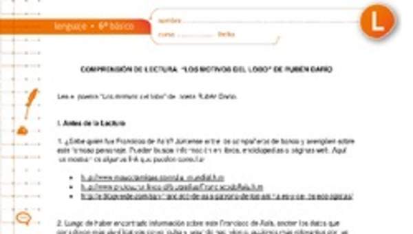 Comprensión de lectura: "Los motivos del lobo" de Rubén Darío Comprensión de lectura: "Los motivos del lobo" de Rubén Darío