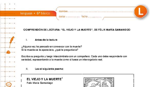 Comprensión de lectura: "El viejo y la muerte", de Félix María Samaniego Comprensión de lectura: "El viejo y la muerte", de Félix María Samaniego