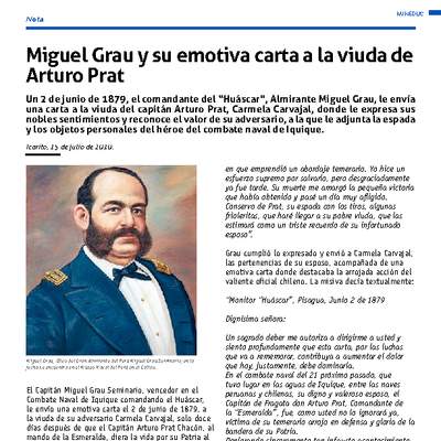 Miguel Grau y su emotiva carta a la viuda de Arturo Prat Miguel Grau y su emotiva carta a la viuda de Arturo Prat