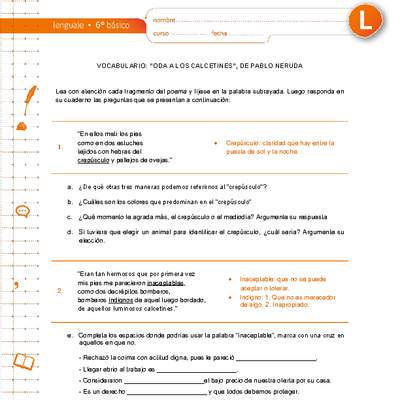 Vocabulario: "Oda a los calcetines", de Pablo Neruda Vocabulario: "Oda a los calcetines", de Pablo Neruda