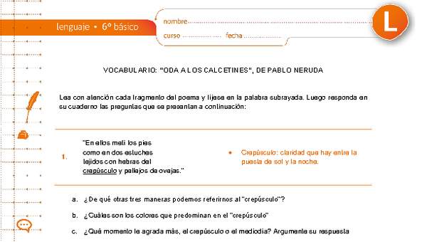 Vocabulario: "Oda a los calcetines", de Pablo Neruda Vocabulario: "Oda a los calcetines", de Pablo Neruda
