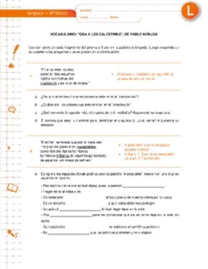 Vocabulario: "Oda a los calcetines", de Pablo Neruda Vocabulario: "Oda a los calcetines", de Pablo Neruda