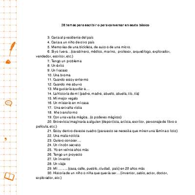 Sugerencias de temas para comenzar conversaciones o actividades de escritura en clases Sugerencias de temas para comenzar conversaciones o actividades de escritura en clases