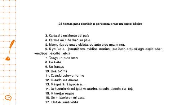 Sugerencias de temas para comenzar conversaciones o actividades de escritura en clases Sugerencias de temas para comenzar conversaciones o actividades de escritura en clases