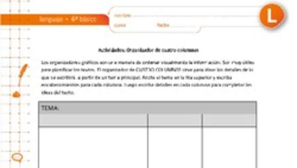 Organizador gráfico cuatro columnas Organizador gráfico cuatro columnas