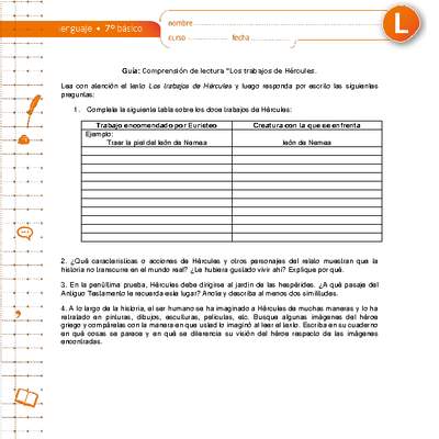 Comprensión de lectura "Los trabajos de Hércules" Comprensión de lectura "Los trabajos de Hércules"