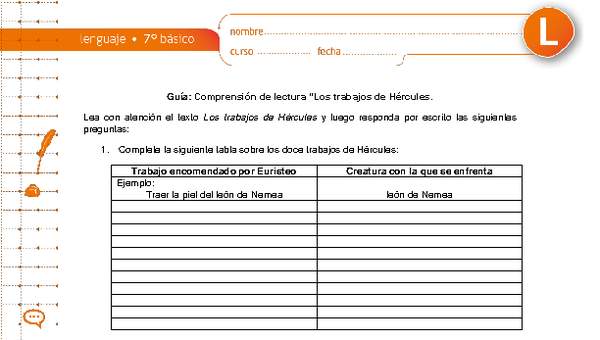 Comprensión de lectura "Los trabajos de Hércules" Comprensión de lectura "Los trabajos de Hércules"