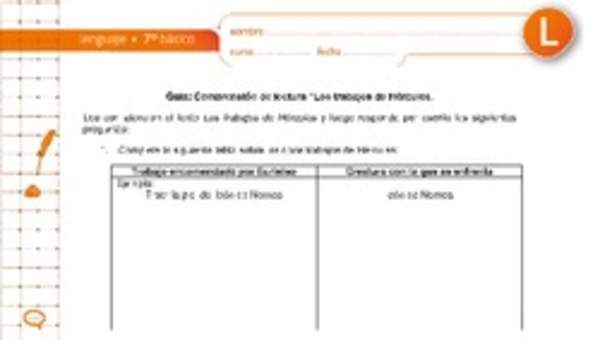 Comprensión de lectura "Los trabajos de Hércules" Comprensión de lectura "Los trabajos de Hércules"