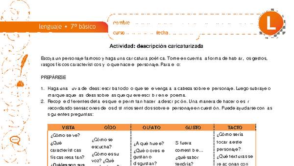 Descripción caricaturizada Descripción caricaturizada