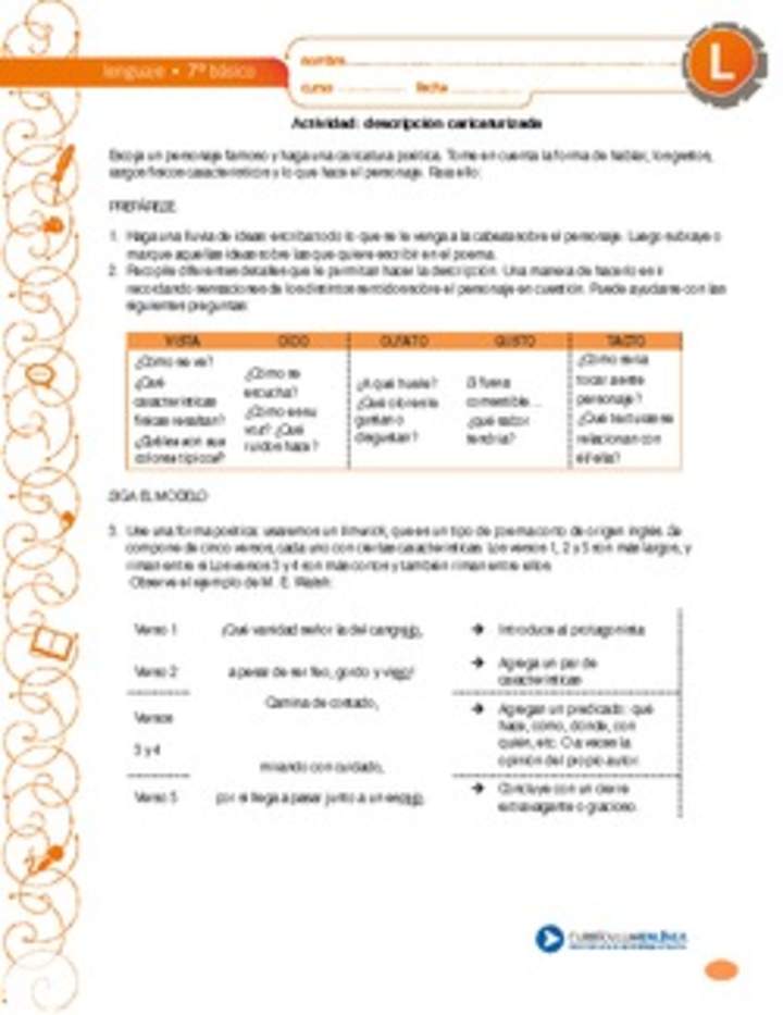 Descripción caricaturizada Descripción caricaturizada