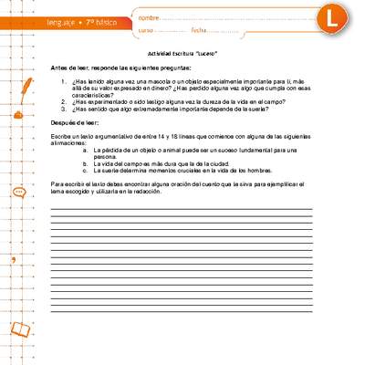 Actividad de escritura "Lucero" Actividad de escritura "Lucero"