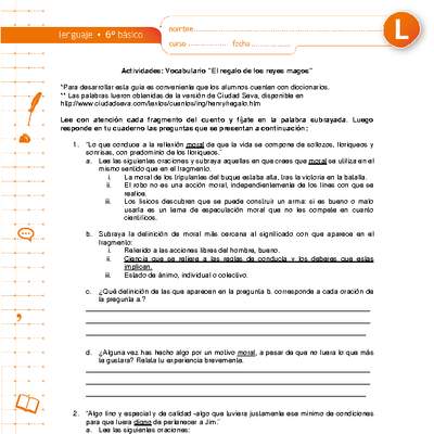 Vocabulario "El regalo de los reyes magos" Vocabulario "El regalo de los reyes magos"
