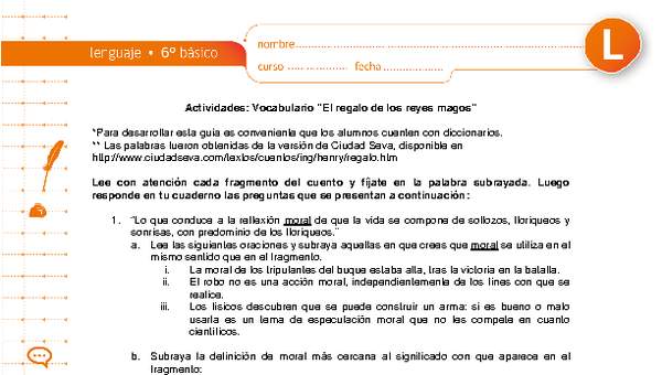 Vocabulario "El regalo de los reyes magos" Vocabulario "El regalo de los reyes magos"