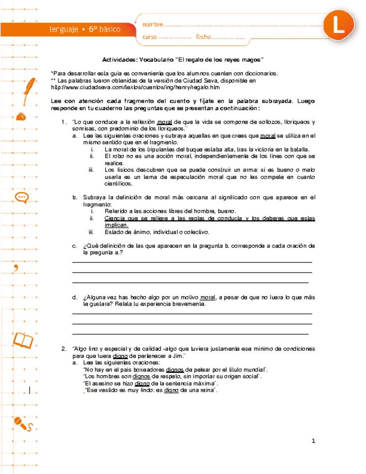 Vocabulario "El regalo de los reyes magos" Vocabulario "El regalo de los reyes magos"