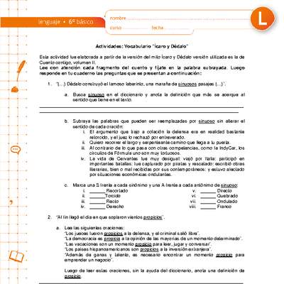 Vocabulario Ícaro y Dédalo Vocabulario Ícaro y Dédalo