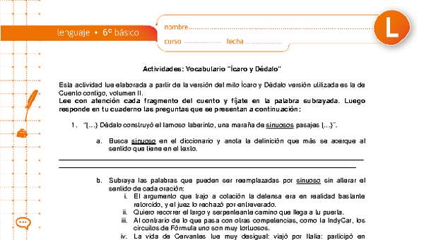 Vocabulario Ícaro y Dédalo Vocabulario Ícaro y Dédalo