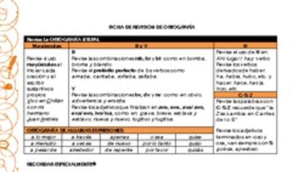 Ficha de revisión de ortografía Ficha de revisión de ortografía