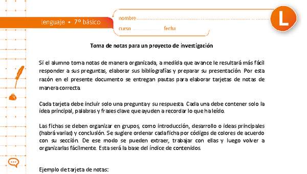 Toma de notas para un proyecto de investigación Toma de notas para un proyecto de investigación