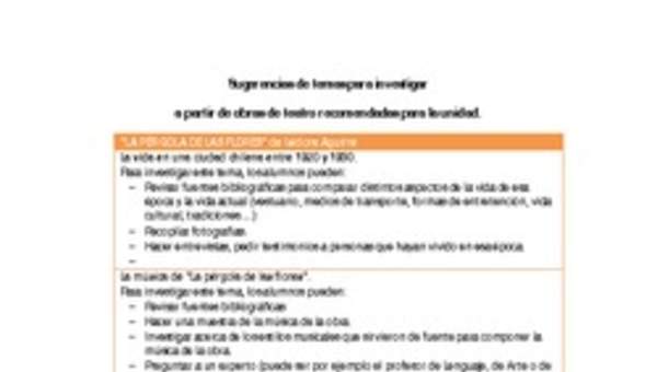 Sugerencias de temas para investigar a partir de obras de teatro recomendadas para la unidad Sugerencias de temas para investigar a partir de obras de teatro recomendadas para la unidad