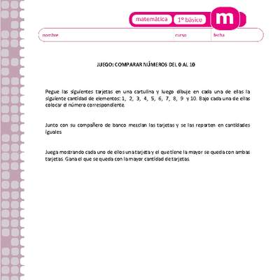 Comparar números del 0 al 10 Comparar números del 0 al 10