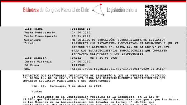 Decreto 68 (Establece los Estandares Indicativos de Desempeño para establecimientos Educación Parvularia y sus Sostenedores Decreto 68 (Establece los Estandares Indicativos de Desempeño para establecimientos Educación Parvularia y sus Sostenedores