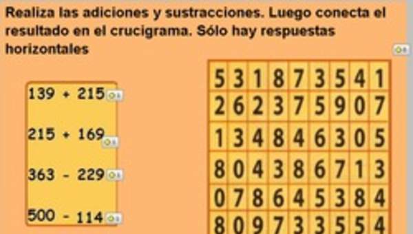 Realizar adiciones y encontrar resultados en un crucigrama Realizar adiciones y encontrar resultados en un crucigrama