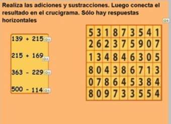 Realizar adiciones y encontrar resultados en un crucigrama Realizar adiciones y encontrar resultados en un crucigrama